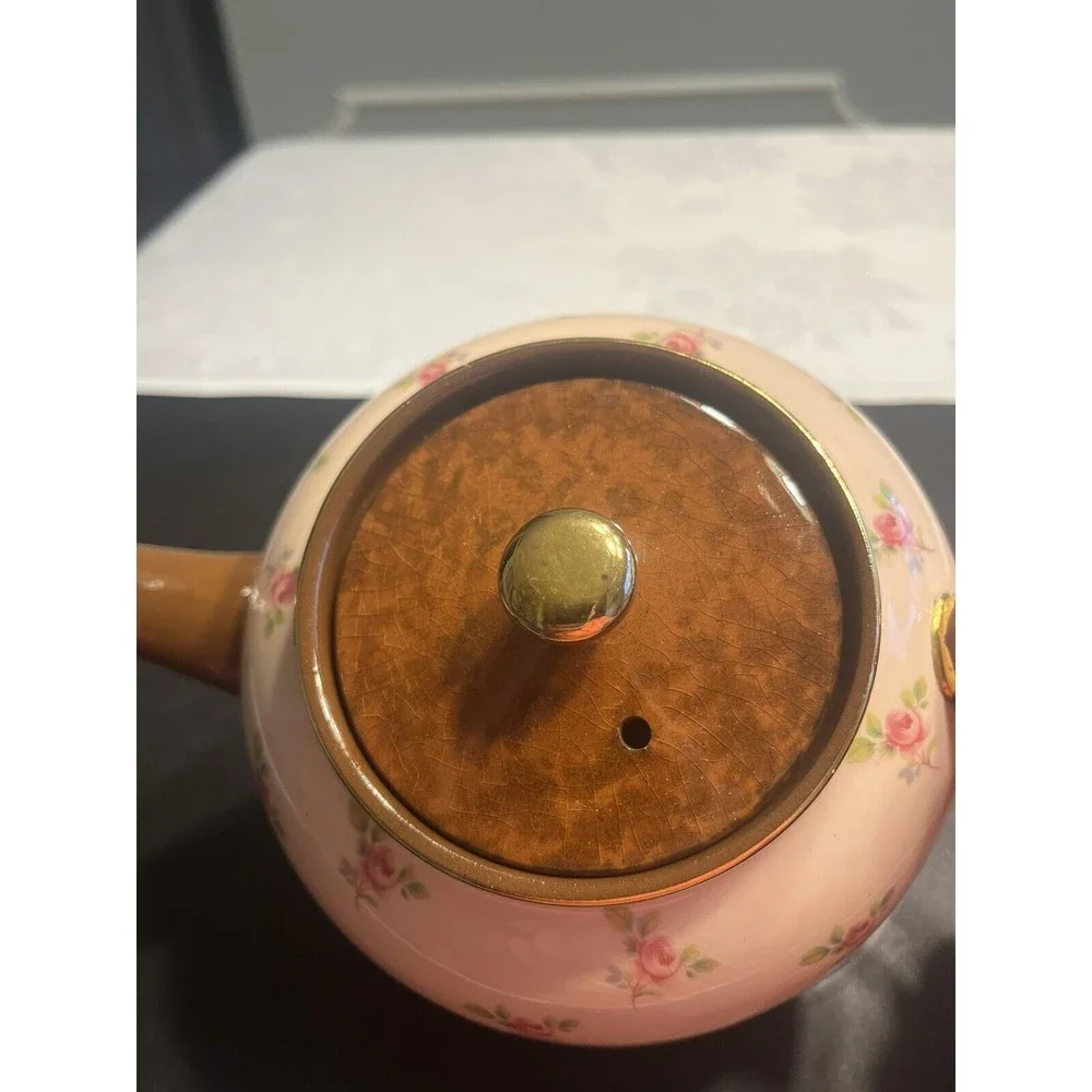 Vtg Sadler Teapot Roses Brown Pink & Gold Staffordshire England