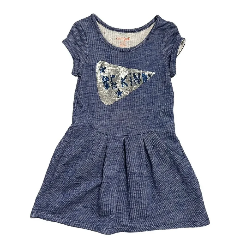 Cat & Jack M 7 8 Sequin Megaphone Girls Dress Short Sleeve Cotton Blend Twins?
