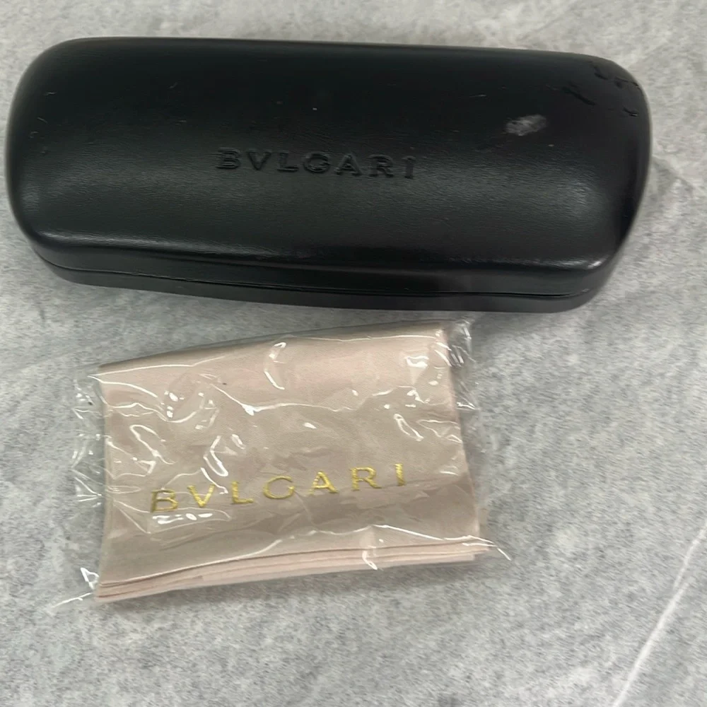 Bulgari Black Leather Eyeglass Case, Box  and cloth