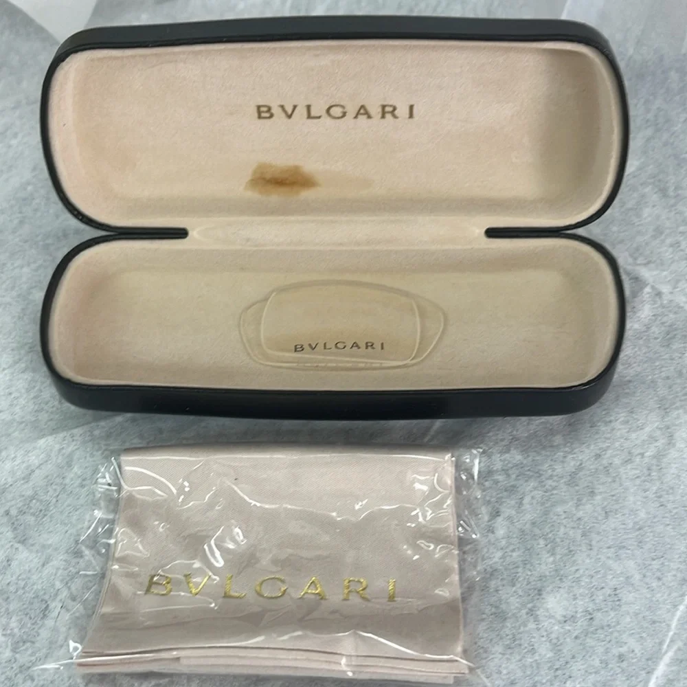 Bulgari Black Leather Eyeglass Case, Box  and cloth