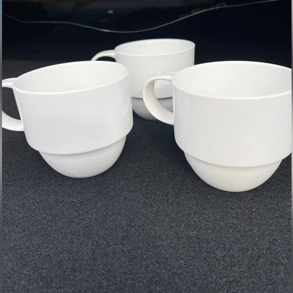 Crate&Barrel Set of 3 Crate and Barrel Stacking Mugs Coffee Cup White 14 oz