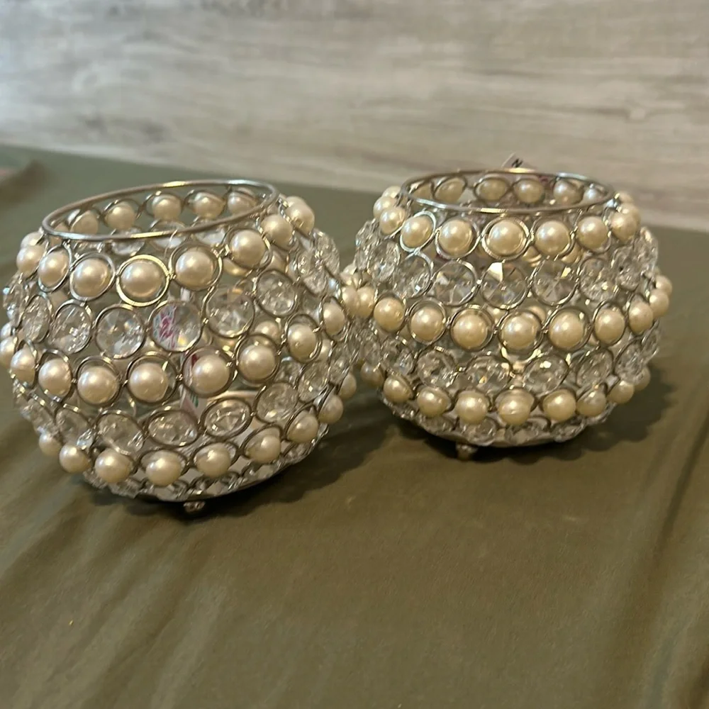 Pearl & Crystal Candle holder Or Make Up Brush Holder