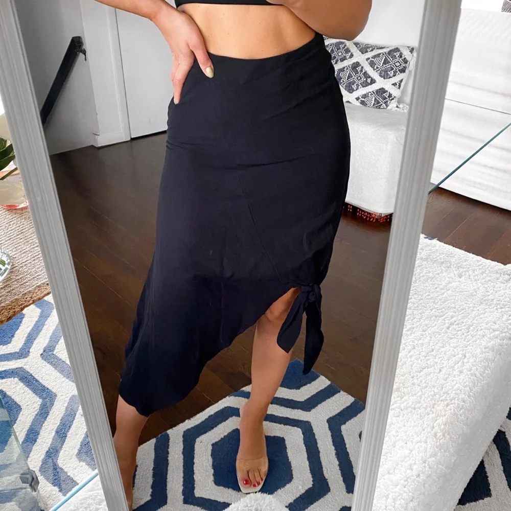 🖤 ZARA BOHO BLACK ASYMMETRICAL SIDE TIE HIGH WAIST MIDI SKIRT!