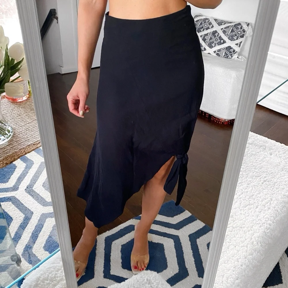 🖤 ZARA BOHO BLACK ASYMMETRICAL SIDE TIE HIGH WAIST MIDI SKIRT!