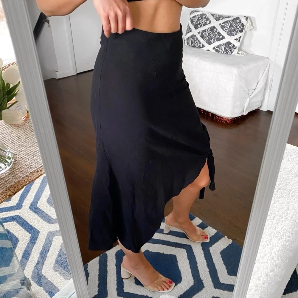 🖤 ZARA BOHO BLACK ASYMMETRICAL SIDE TIE HIGH WAIST MIDI SKIRT!