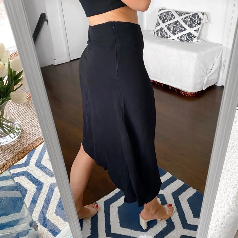 🖤 ZARA BOHO BLACK ASYMMETRICAL SIDE TIE HIGH WAIST MIDI SKIRT!
