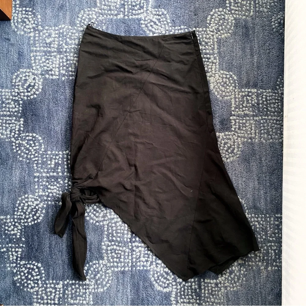 🖤 ZARA BOHO BLACK ASYMMETRICAL SIDE TIE HIGH WAIST MIDI SKIRT!