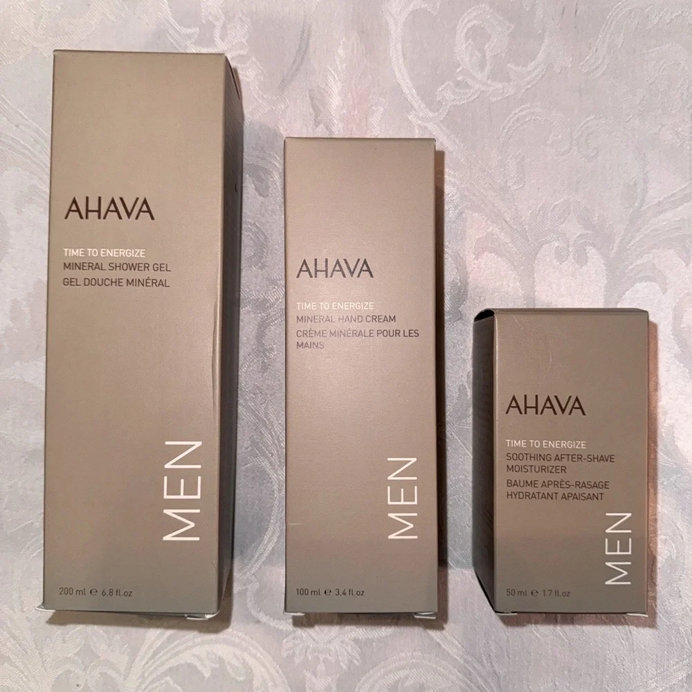 AHAVA Men’s 3 piece skin care set, Mineral Shower Gel/Hand Cream/After-Shave
