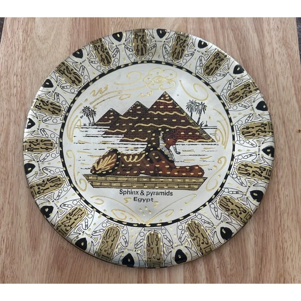 Sphinx & 3 Pyramids Egypt Map Copper Collection Plate 11 inch Handmade Sku 2707