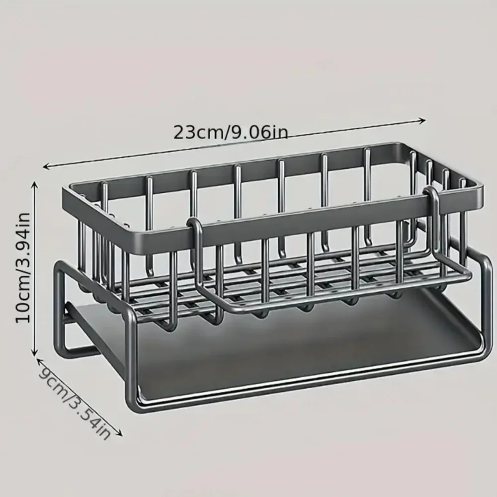 Gray Sink Caddy, Sponge Storage & Drain Rack With Dishcloth Holder