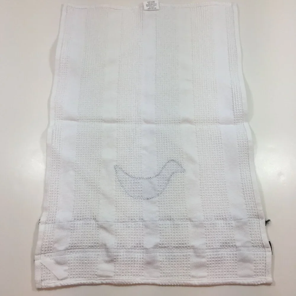 Crate & Barrel Set of 2 White Waffle Weave Dish Towels Duck Brown 24
