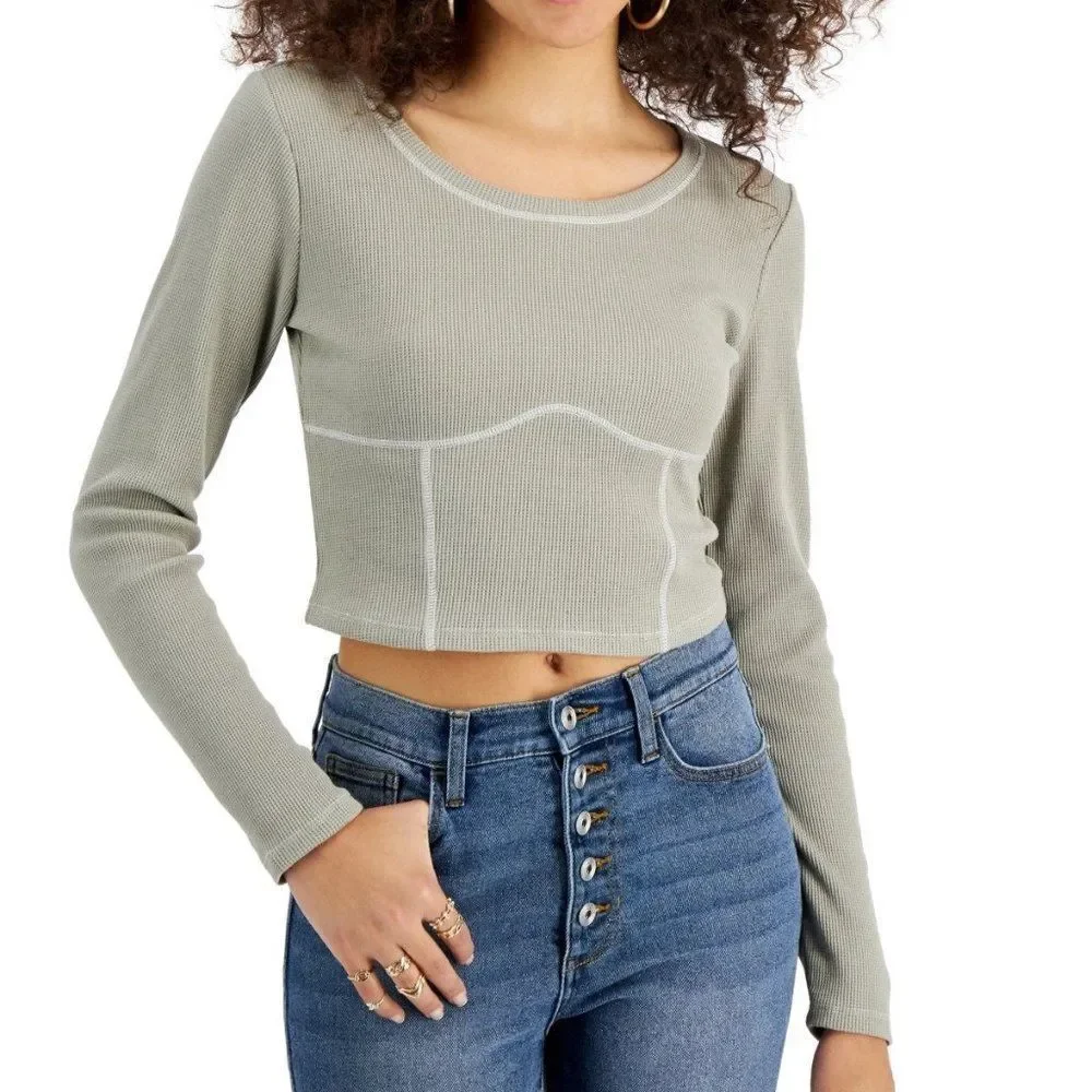 Crave Fame Juniors' Corset-Seamed Top