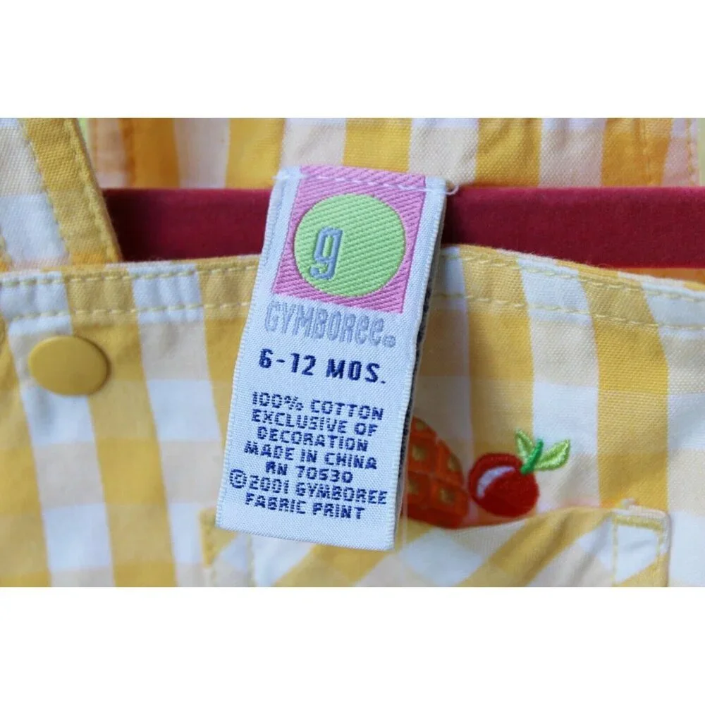 2002 Gymboree Fruit Punch Overalls Girls Yellow Plaid Ruffle Shortalls Pineapple