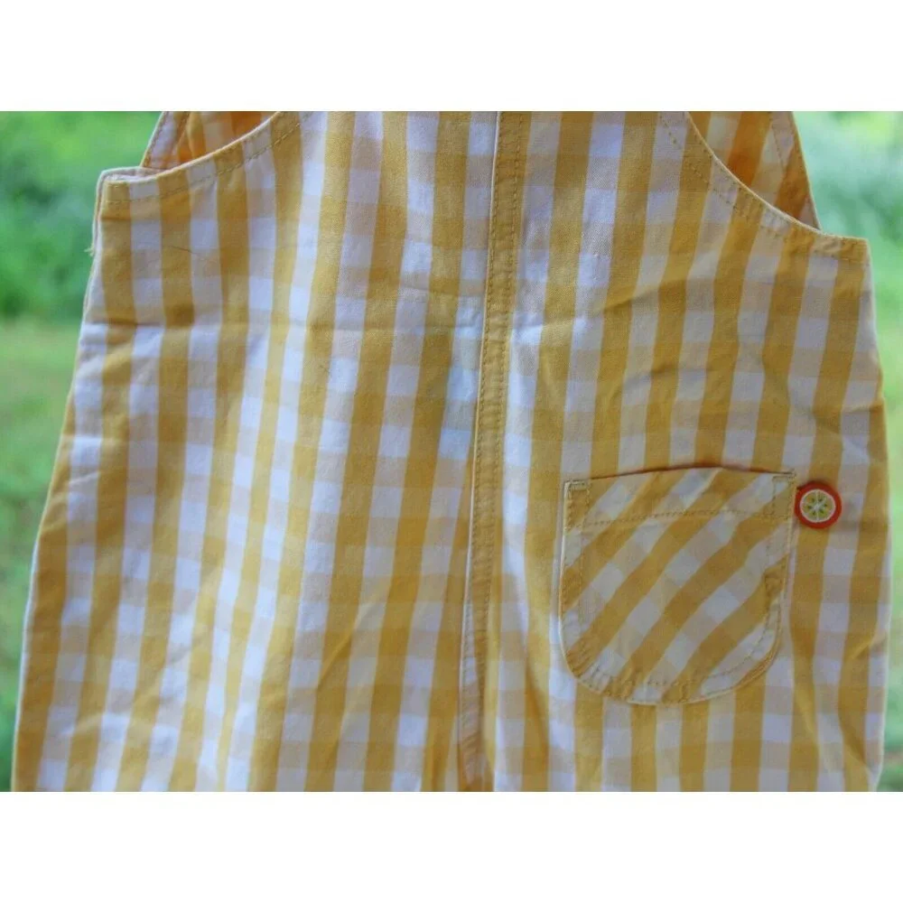 2002 Gymboree Fruit Punch Overalls Girls Yellow Plaid Ruffle Shortalls Pineapple