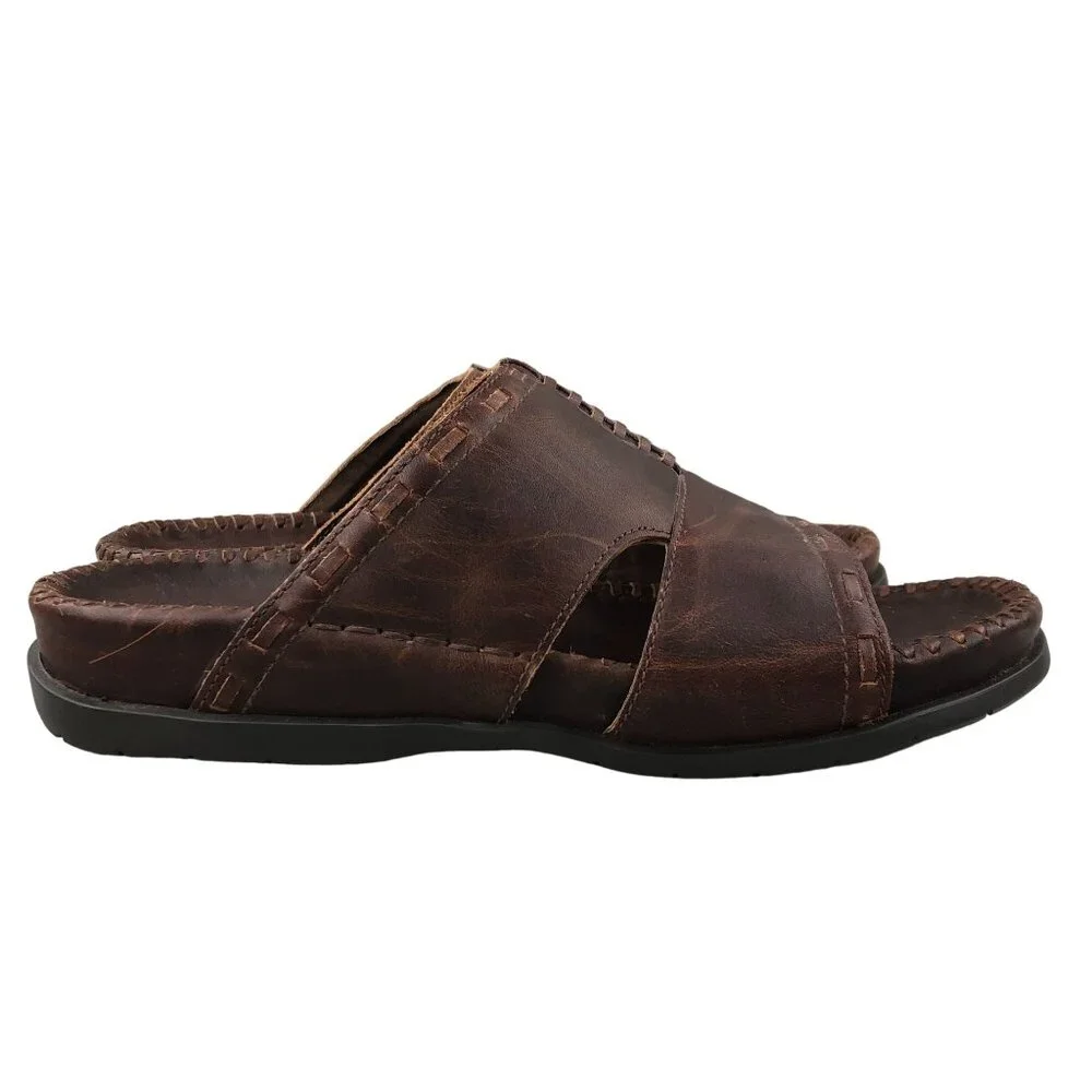 Ocean Pacific Men's Size 9 Karma Brown Leather Open Toe Slip On Sandals BRAZIL