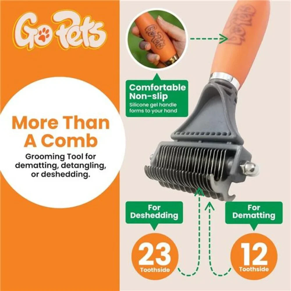2-Sided Dematting Comb - Professional Grooming Rake for Cats & Dogs, Long Hair