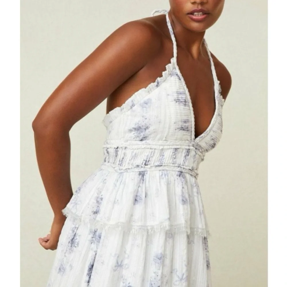 🐚 LOVE SHACK FANCY PURPLE WHITE SILVER BRIAR DRESS IN MISTY SEA!