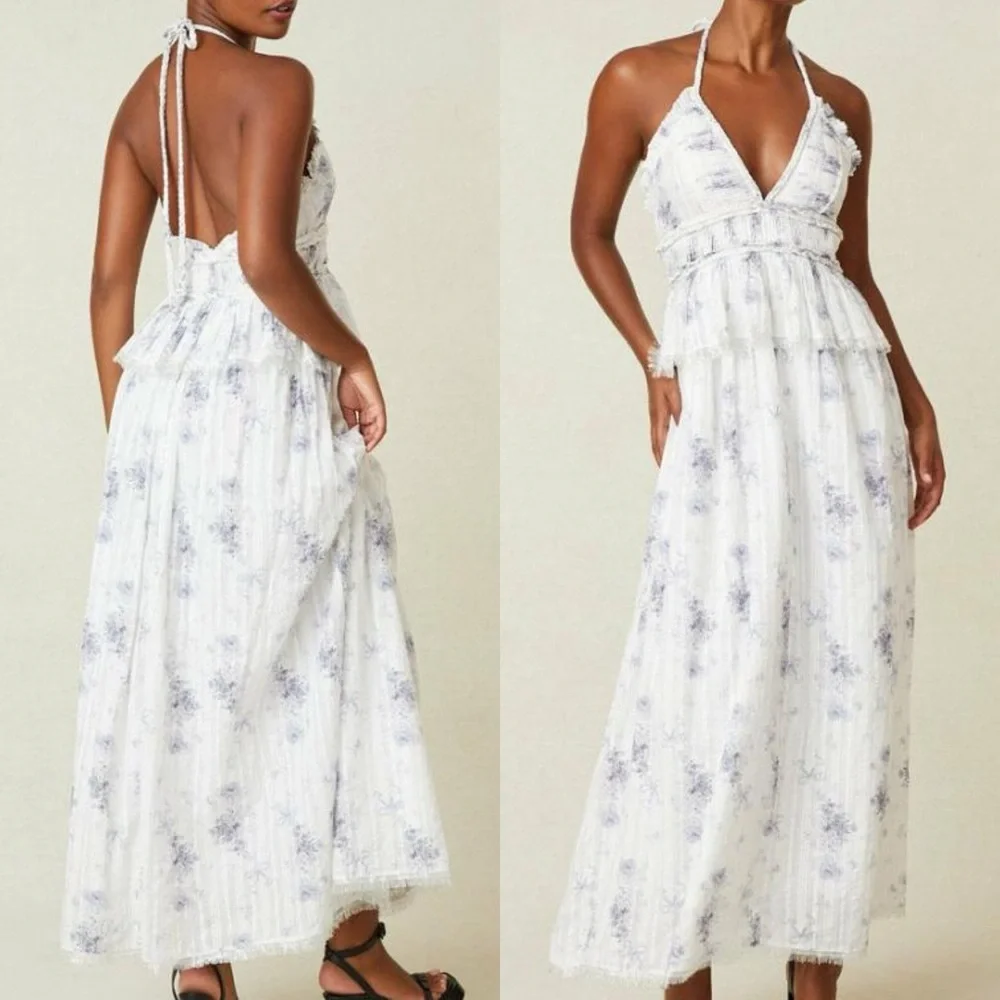 🐚 LOVE SHACK FANCY PURPLE WHITE SILVER BRIAR DRESS IN MISTY SEA!
