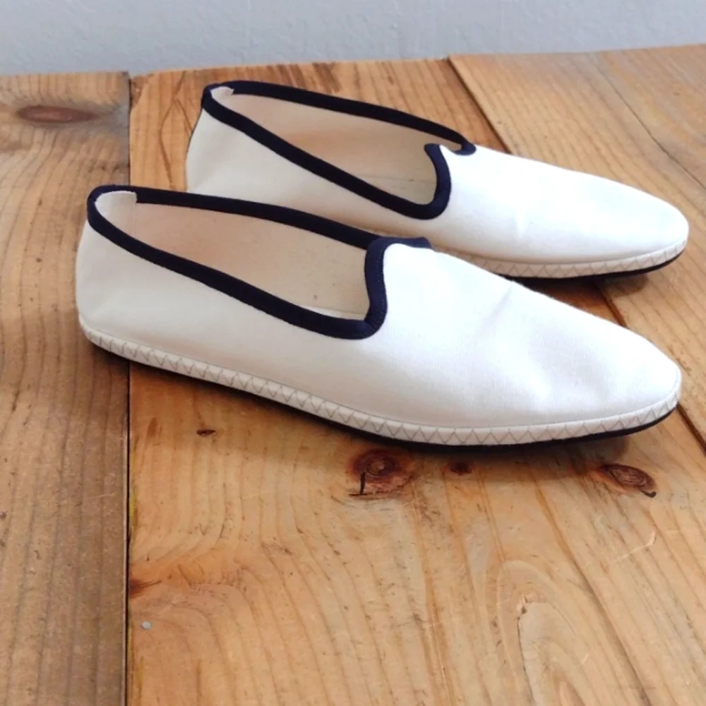 J Crew Canvas Contrast Tipped Venetian Flat Loafers Size 7.5