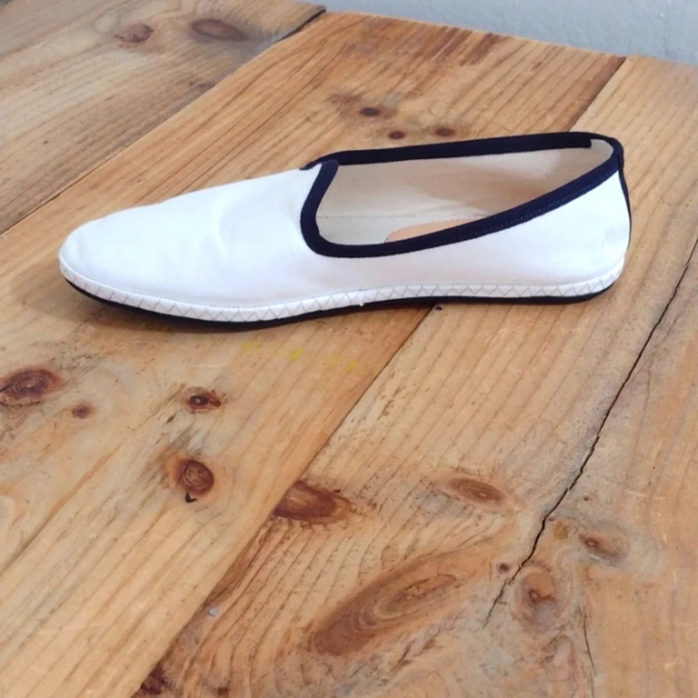 J Crew Canvas Contrast Tipped Venetian Flat Loafers Size 7.5