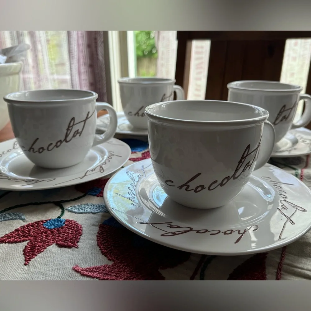 Crate & Barrel Chocolat 18oz Mugs & 8” Plates (Set of 1 Mug & 1 Plate per order)