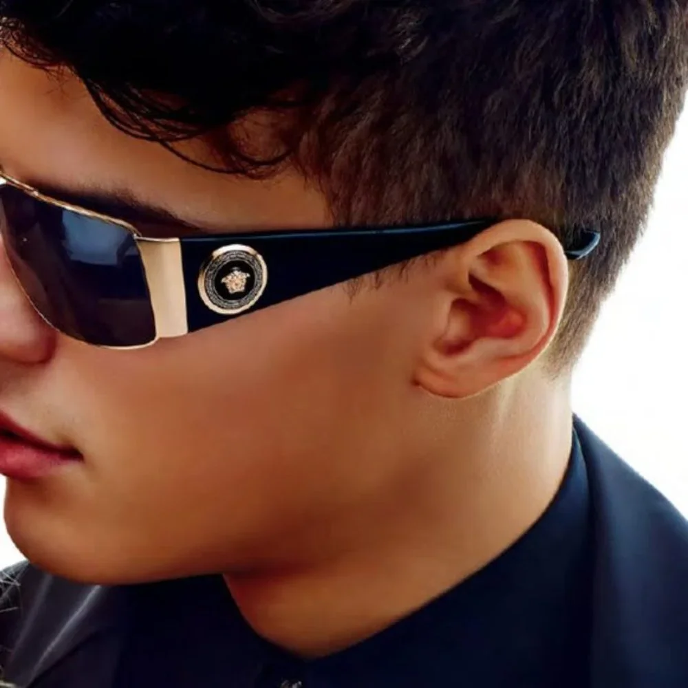 SALE! Versace Men's Black w/ Gold Emblem Sunglass