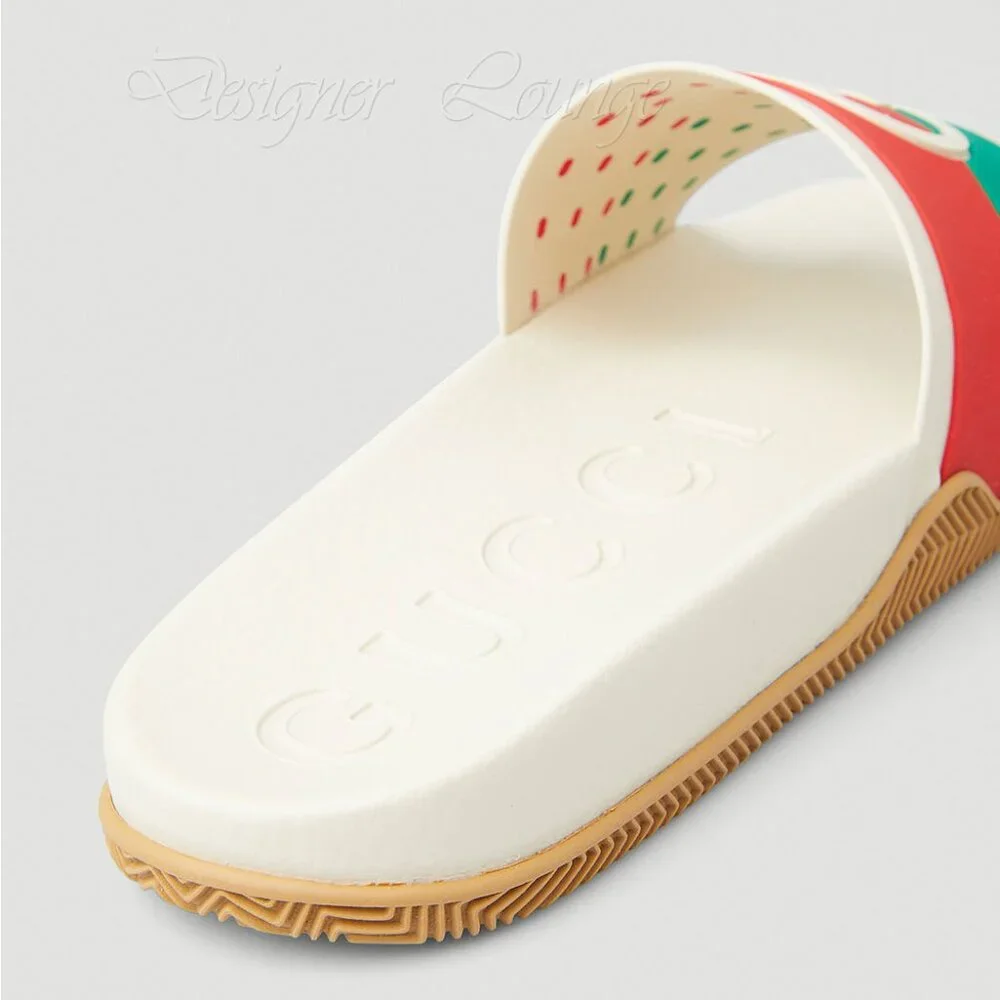 NEW GUCCI Women's Agrado Interlocking G Logo Cream Rubber Slides EU 38 US 8