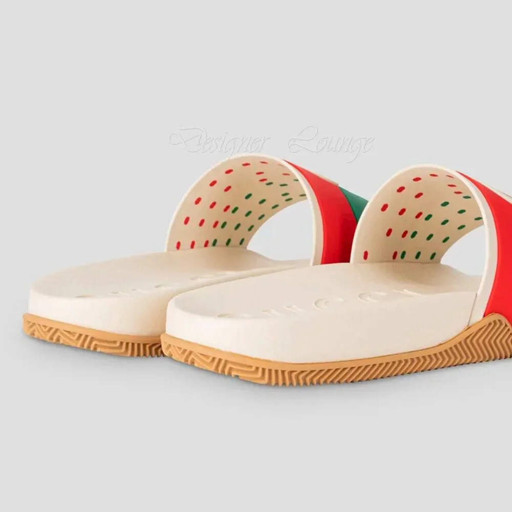 NEW GUCCI Women's Agrado Interlocking G Logo Cream Rubber Slides EU 38 US 8