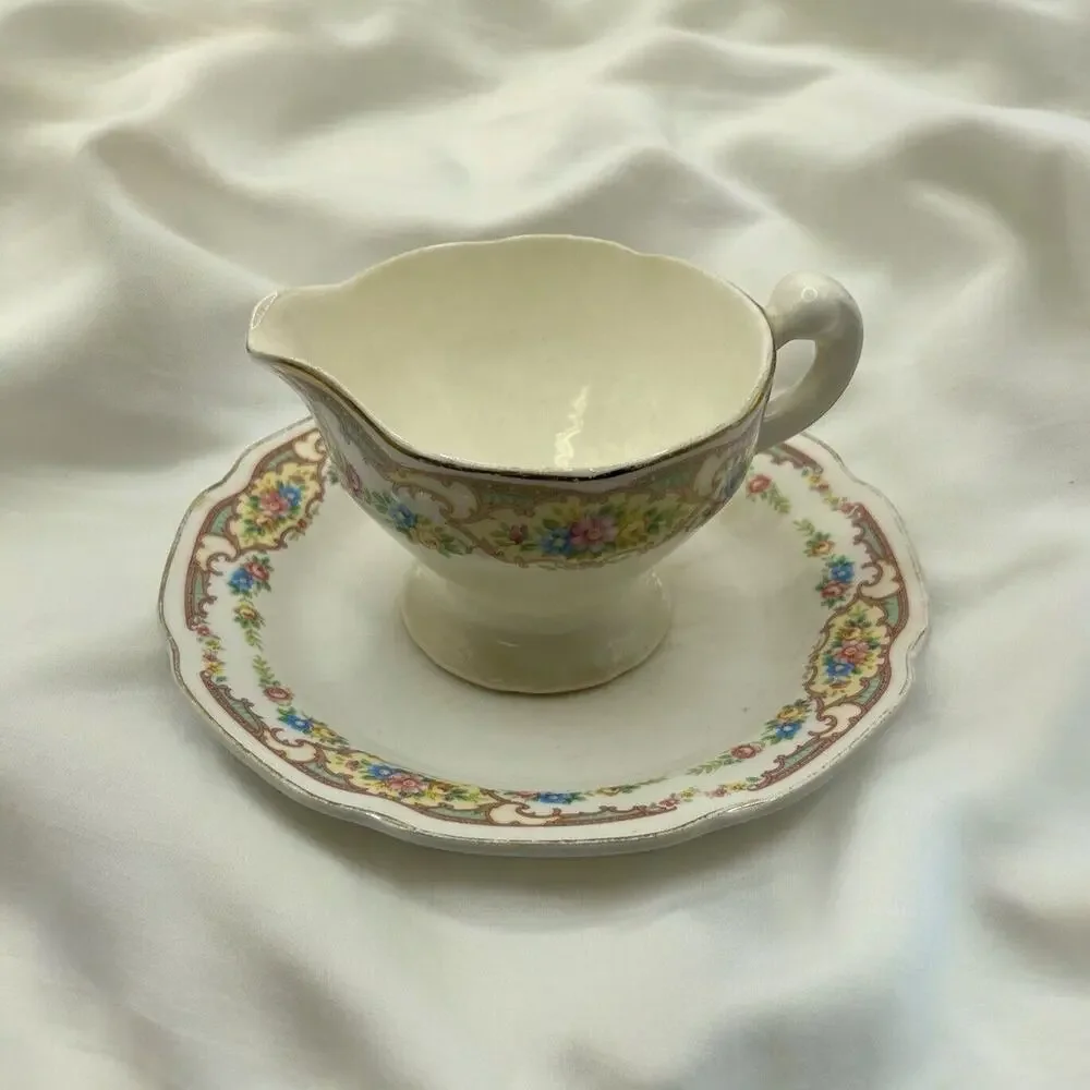 Antique 1930s Mount Clemens Mildred Footed Creamer & Plate Gold Trimmed USA USA