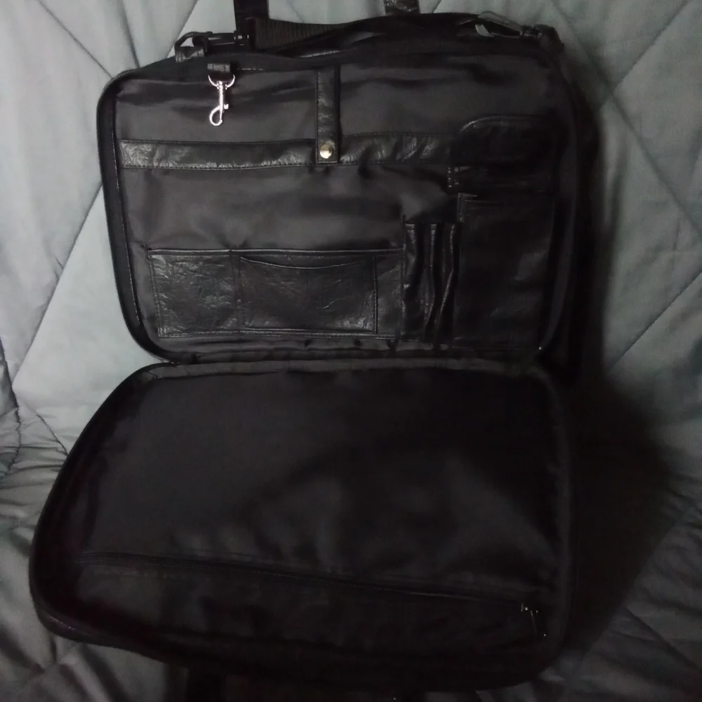 Vintage Black Leather Briefcase Style Crossbody Bag Stylish Laptop Carrying Bag