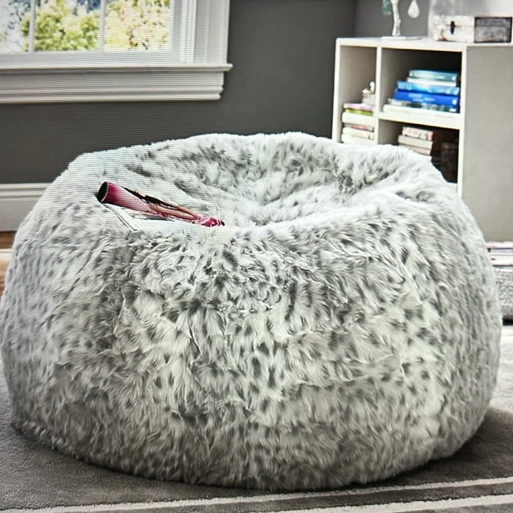 PBTEEN Gray Leopard Faux Fur Bean Bag Cover
