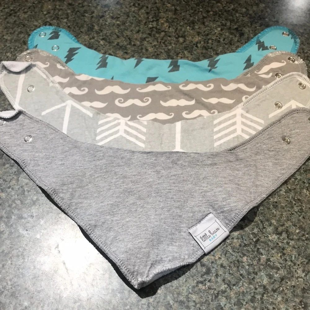 Lot of Four cotton bandana baby bibs. Double snaps. Danha and Little Bean