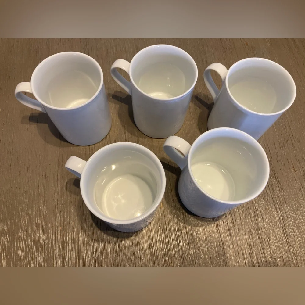 Crate & Barrel Staccato White Coffee Tea Mug Cup Kathleen Willis Japan Set 5 VTG