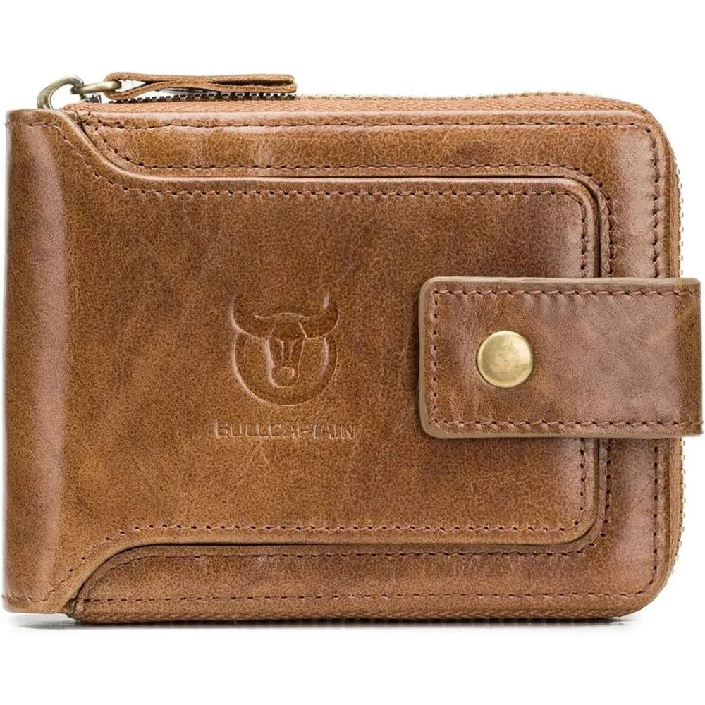 Genuine Leather Wallet for Men Large Capacity ID Window Card Case Brown