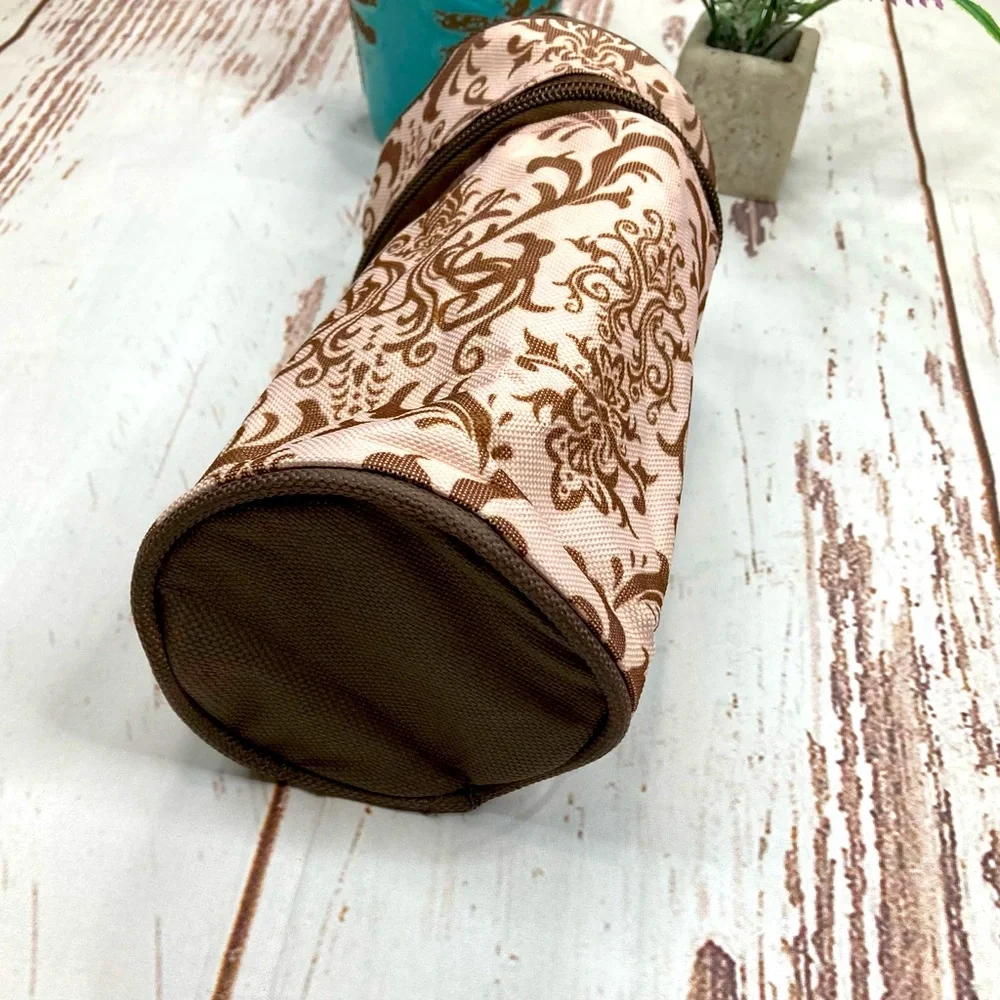Pencil Case Baby Pink & Brown Sz 7in L x 3 1/2in W