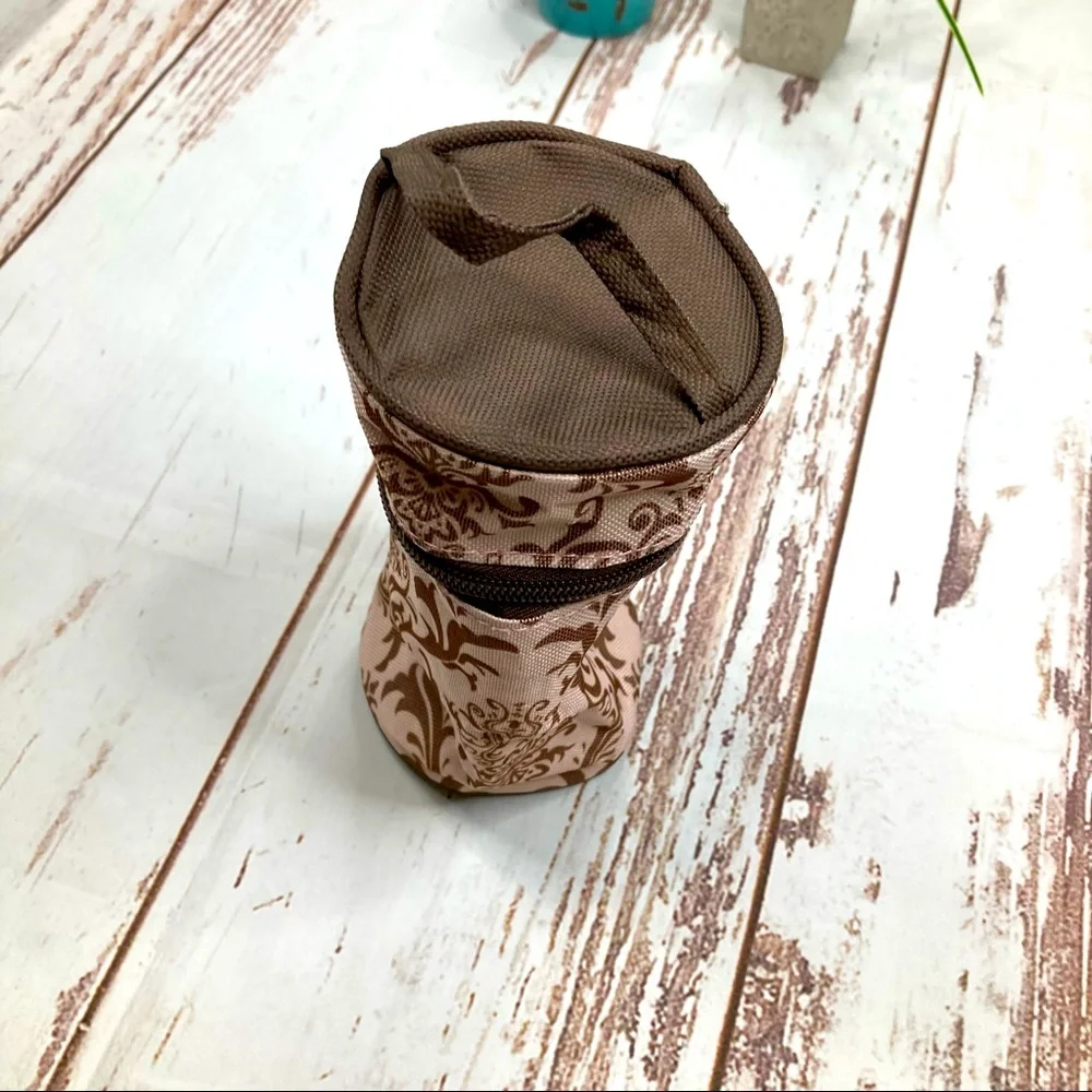 Pencil Case Baby Pink & Brown Sz 7in L x 3 1/2in W