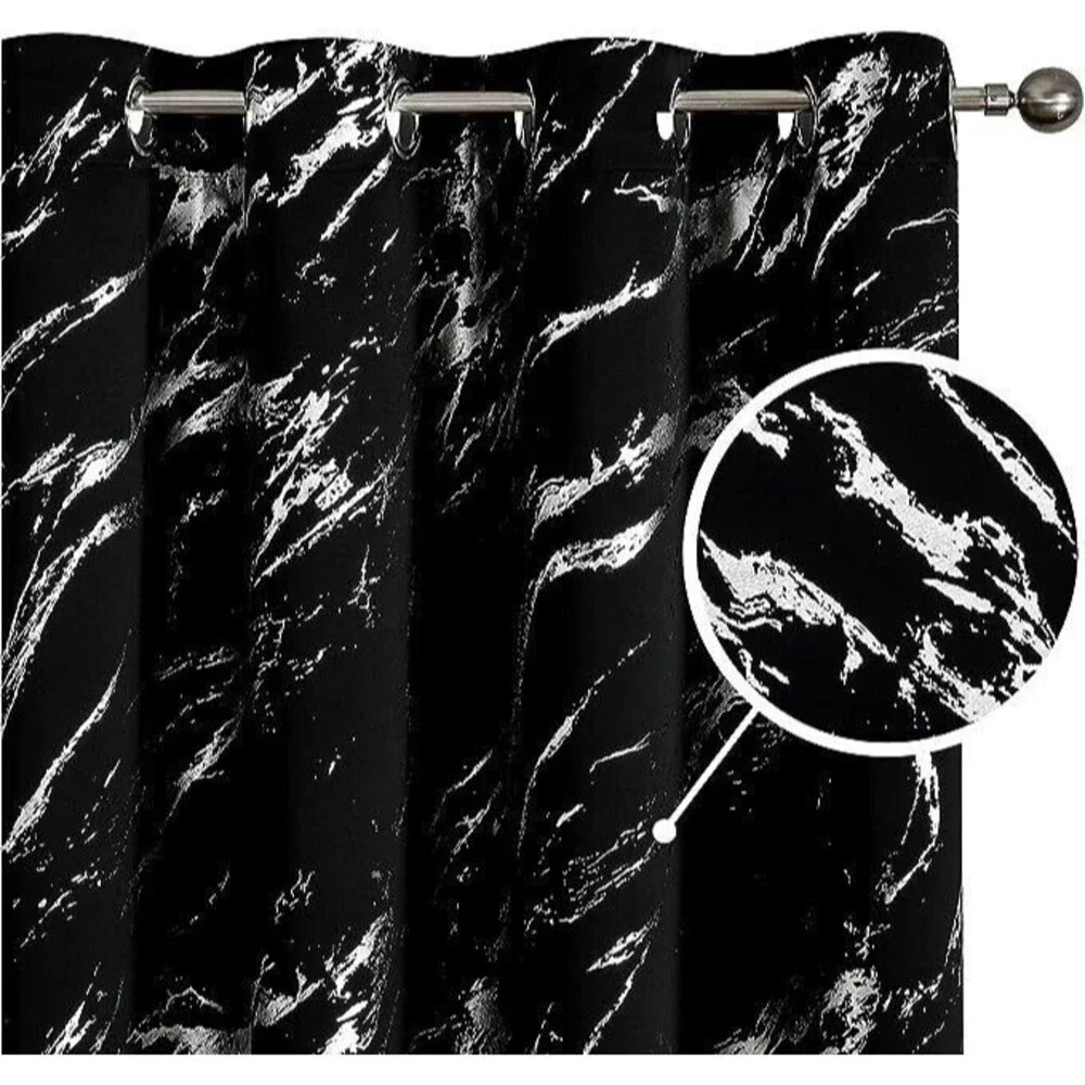 Silver Foiled Blackout Curtains Bedroom, Thermal 2 Panels, 52W x 45L in