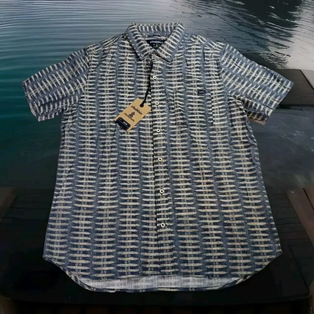 Chubbies The Friday Shirt Men's M Medium Blue Gray Slub Poplin The Ziggy