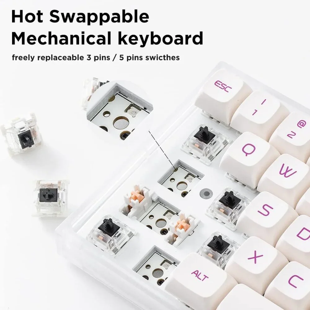 YUNZII KC68 Hot Swappable Mechanical Keyboard 68-Key Gaming Keyboard with Transl