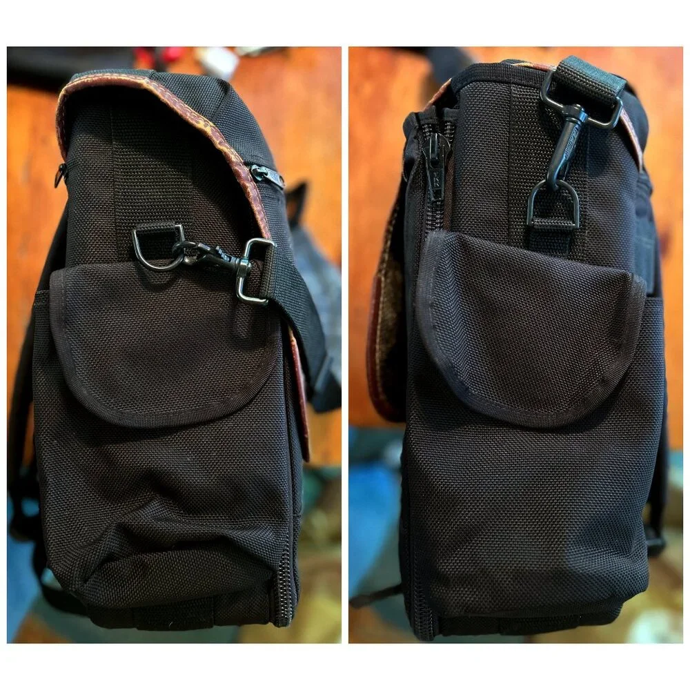 Vintage LL Bean BOB KRIST Camera Bag Backpack Leather & Nylon Expandable Pocket