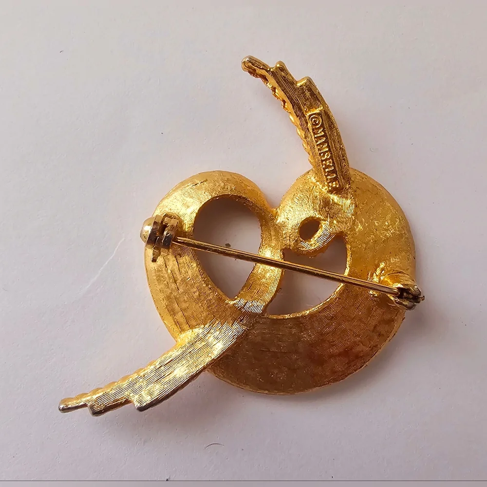 Mamselle vintage brush gold mid century cottagecore deco pearl brooch