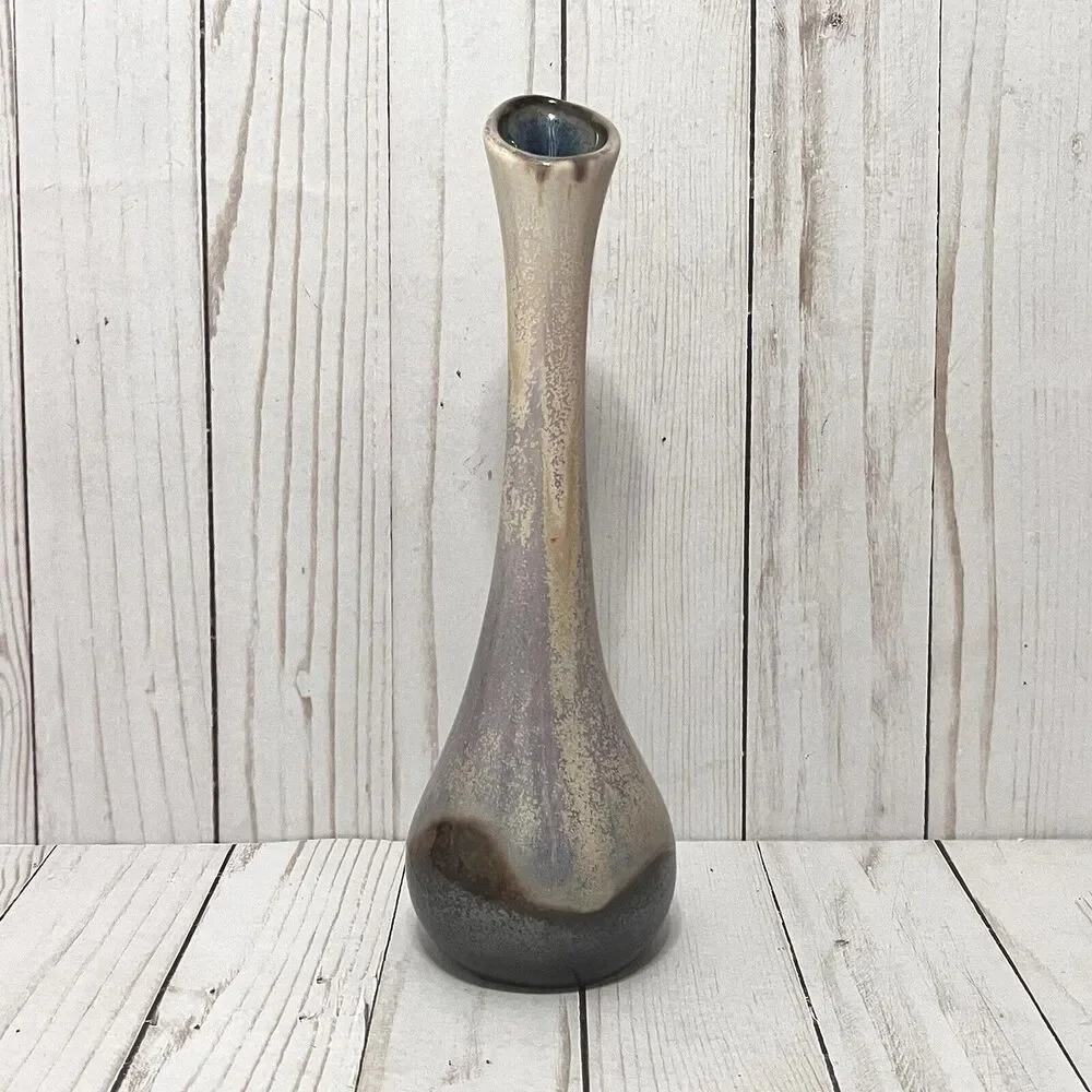 Howard Pierce Porcelain Gloss Gray & Beige Speckled Vase California Pottery 10”