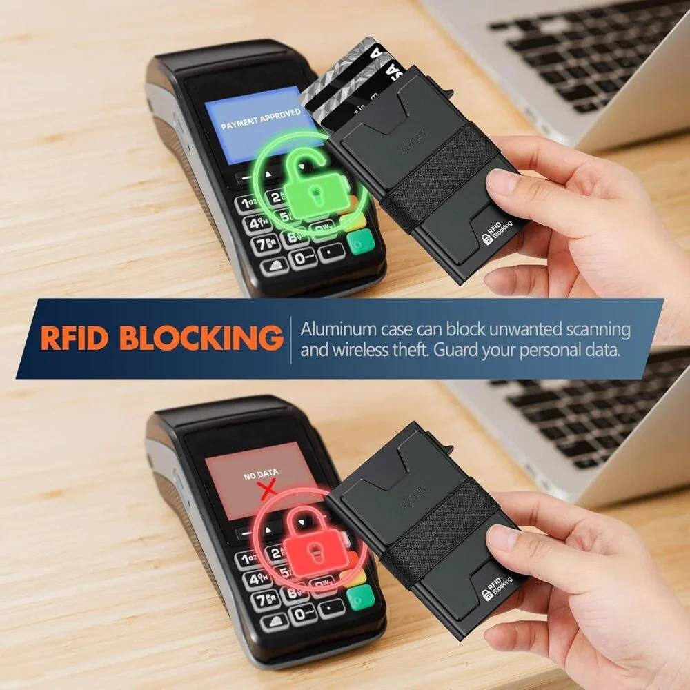 Wallet for Men | RFID Blocking, Cash Band, 12+ Cards Storage (Black)