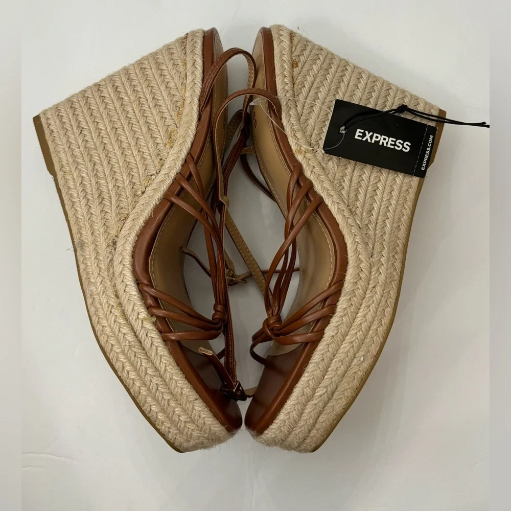 Express Women Brown Tan Wedge Platform Strappy Sandals Size 8 Casual Weekend