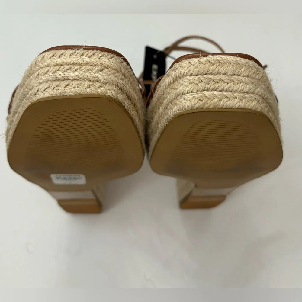 Express Women Brown Tan Wedge Platform Strappy Sandals Size 8 Casual Weekend