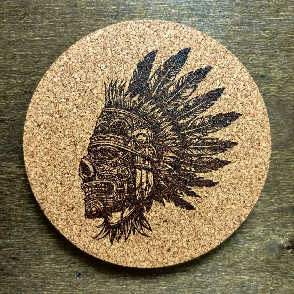 Aztec Clipart 13 Laser Engraved Cork Coaster