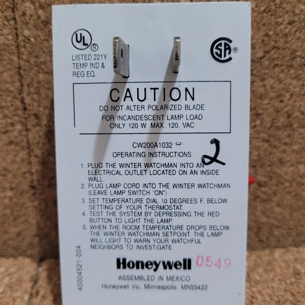HONEYWELL WINTER WATCHMAN THERMOSTAT FOR FREEZE PROTECTION