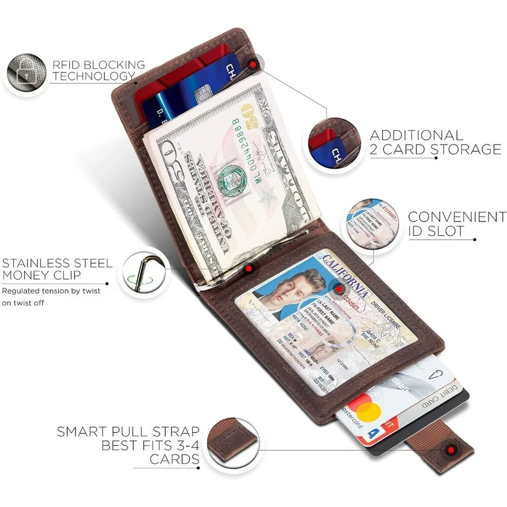 RFID Blocking Slim Bifold Genuine Leather Minimalist Front Pocket Wallet for Men
