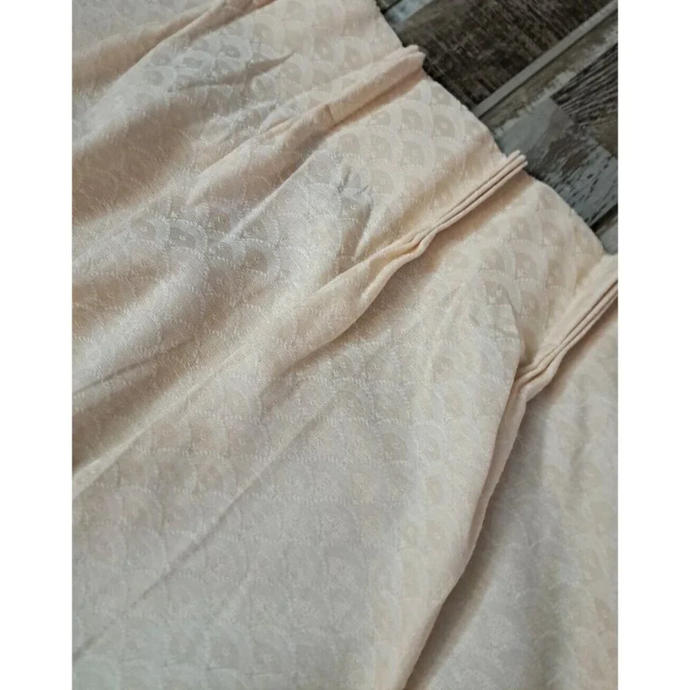 Peach Damask Curtain Panel Pinch Pleat Fan Pattern Lined Contemporary 62x25