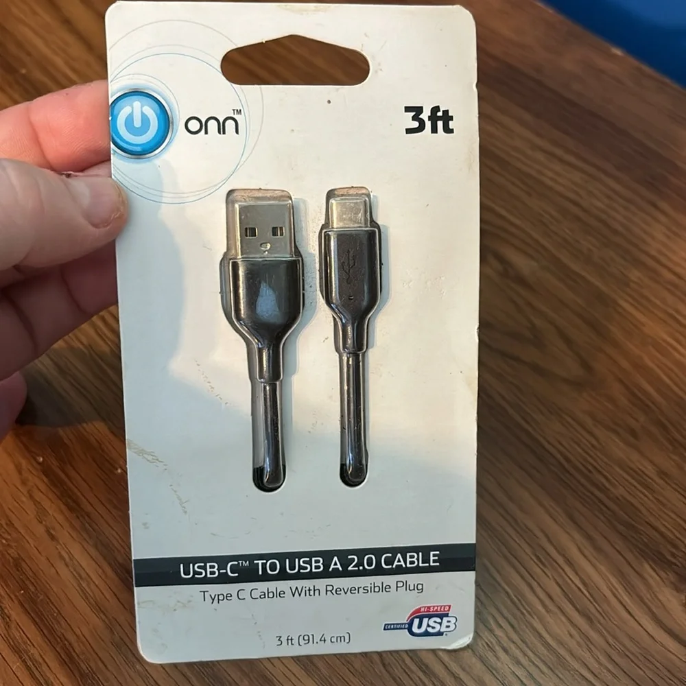 NWT NIP ONN 3 Ft Foot USB-C to USB A 2.0 Cable Type 3 Cable with Reversible Plug